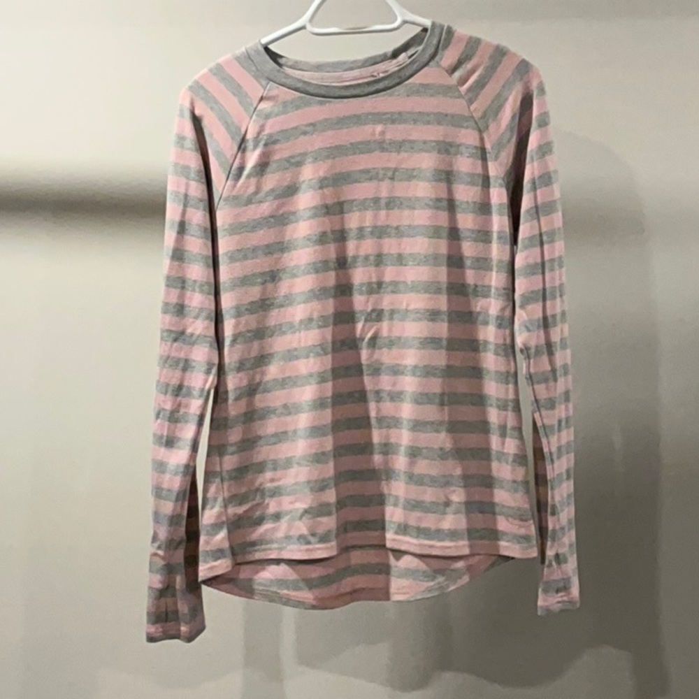 Pink and Gray Striped Long Sleeve Shirt